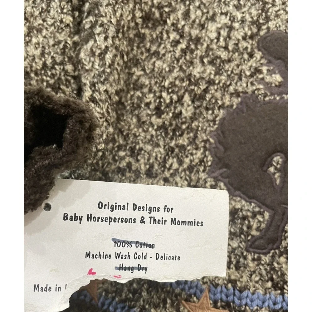 Vtg‎ NWT Child Aspen Hand Knitted Horse Appliqued Cotton Sweater Sz 5